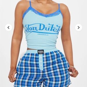 Von Dutch Women's Light Blue Camisole and Plaid Shorts Set